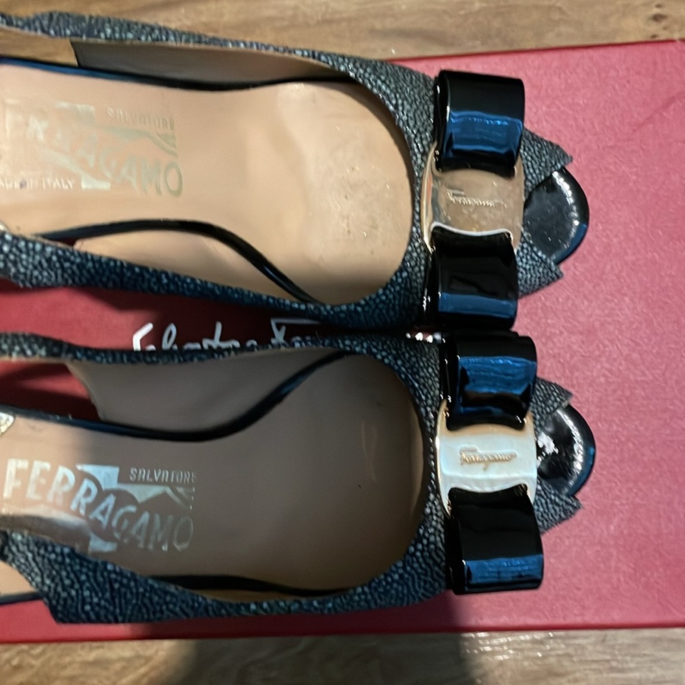 Salvatore Ferragamo Black Peep-Toe Slingback Heels (Authentic) - Picture 4 of 9